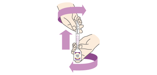 画像:STEP3 お薬を吸い取った状態で上下を元に戻し、図2のようにシリンジとボトルをゆっくりと逆方向にねじってはずしてください。