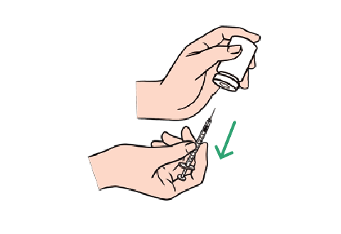 画像:内筒から手を離し、注射器をバイアルから引き抜きます。